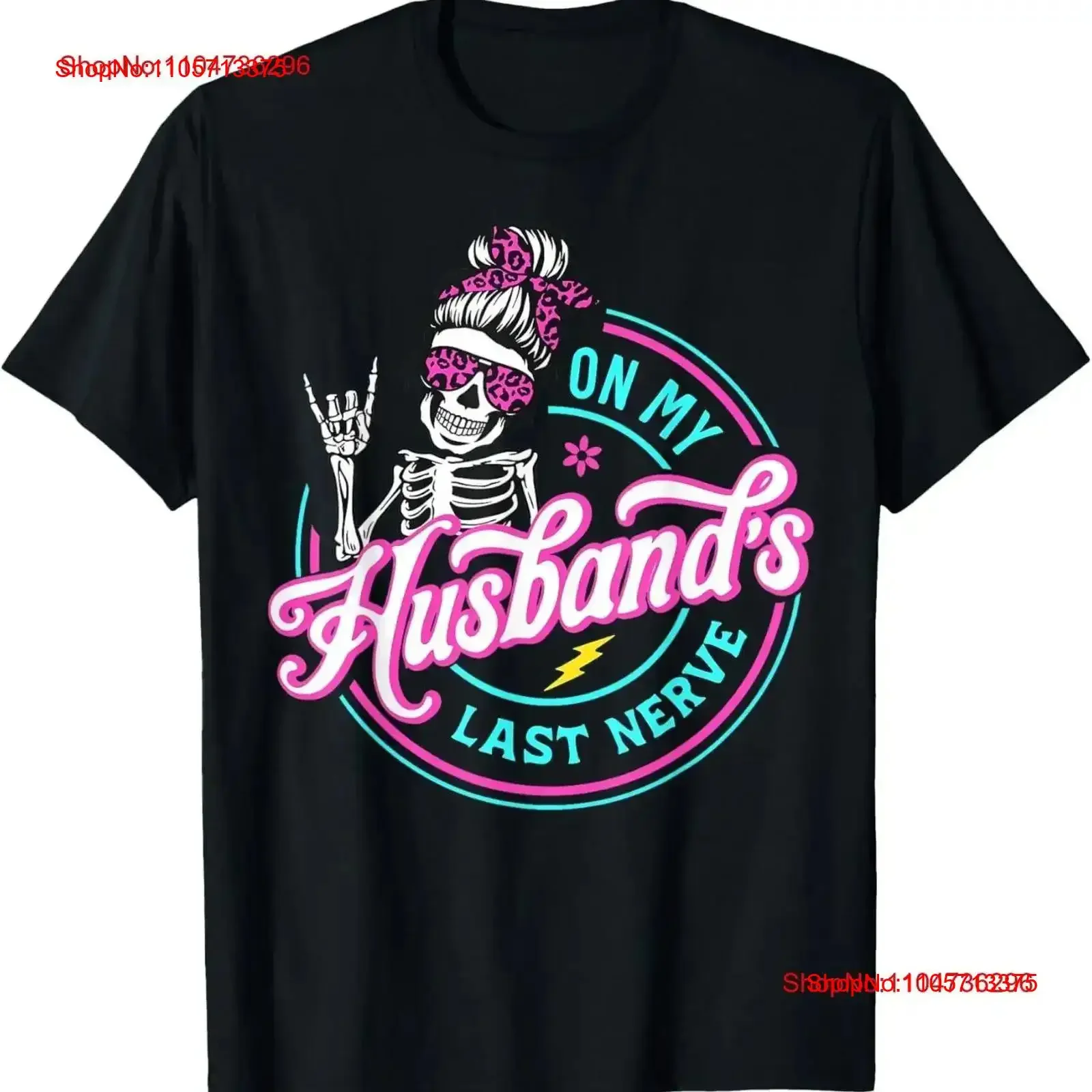 On My Husband's Last Nerve Skeleton T Shirt vintage Washed Casual Breathable graphic fashion Soft Top For Everyday Wear