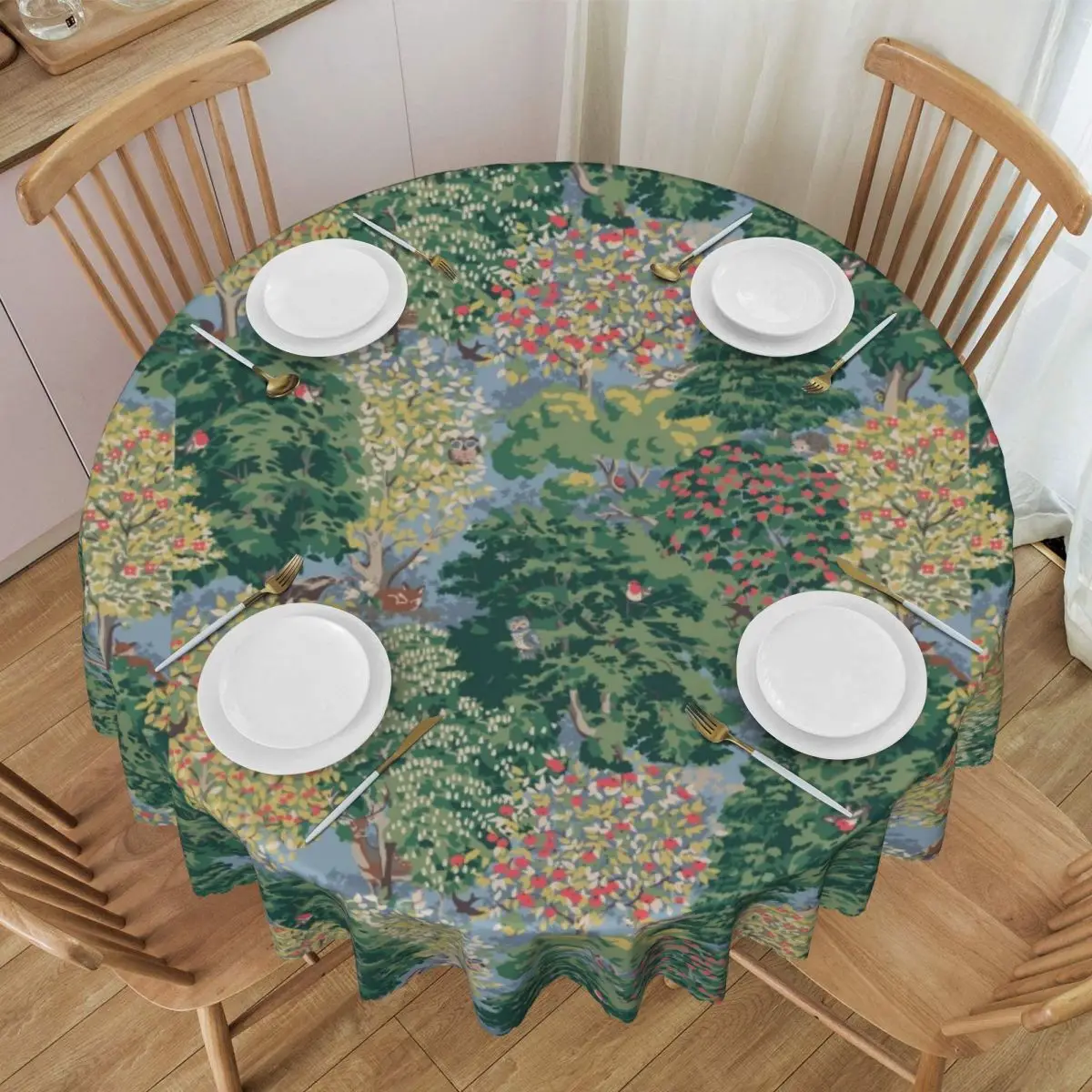 Customized William Morris Pattern Plant Tablecloth Round Waterproof Table Cloth Cover for Dining Room 60 inches