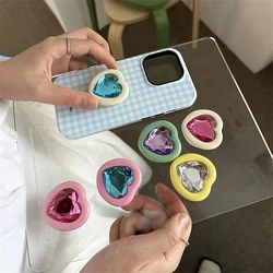 Korean Cute 3D Heart Diamond Bracket Griptok Korea Grip Tok Lovely Accessories For iPhone Samsung Luxury Rhinestones Holder Ring