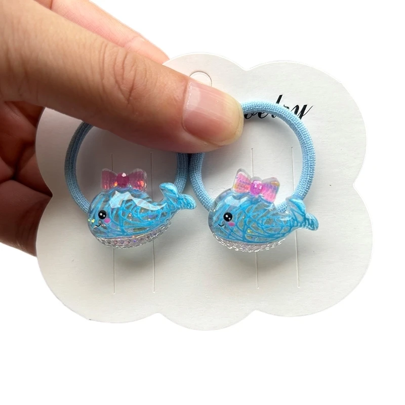 2PCS Sequin Cartoon Graffiti Dolphin Girls Elastic Hair Bands Princess Hair Accessories Lovely Children Hair Ties Baby Headwear