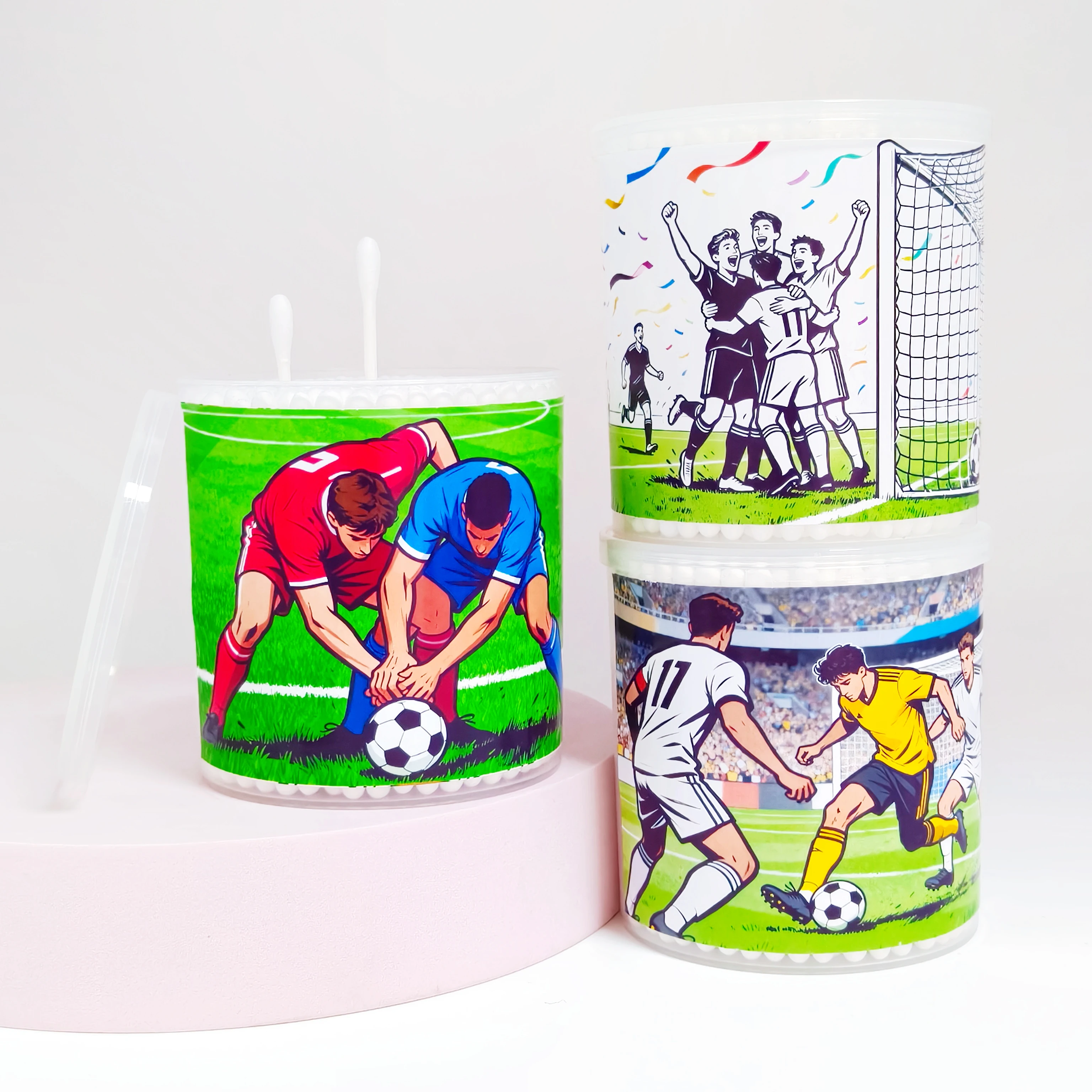 600 قطعة/800 قطعة من أعواد القطن بنمط موضوع كرة القدم، أنبوب أبيض، أعواد قطنية مزدوجة الأطراف #6