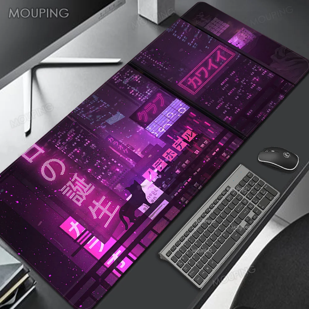 Laptop Gaming Pad Mouse Pad Neon Purple Deskmat Nativity Retrowave Game Mousepad Kawaii Desk Accessories Vaporwave Office Carpet