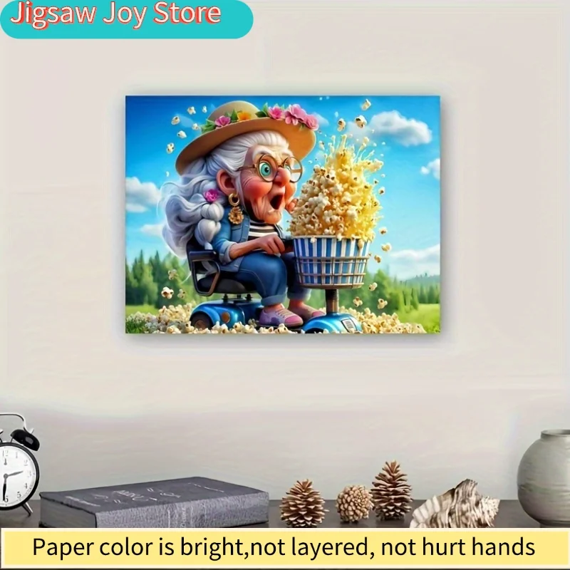 

1000pcs Puzzle Game - Happy Grandma Riding a Bike And Spilling Popcorn Everywhere, a Brain Challenge for, Fun for Family Inter