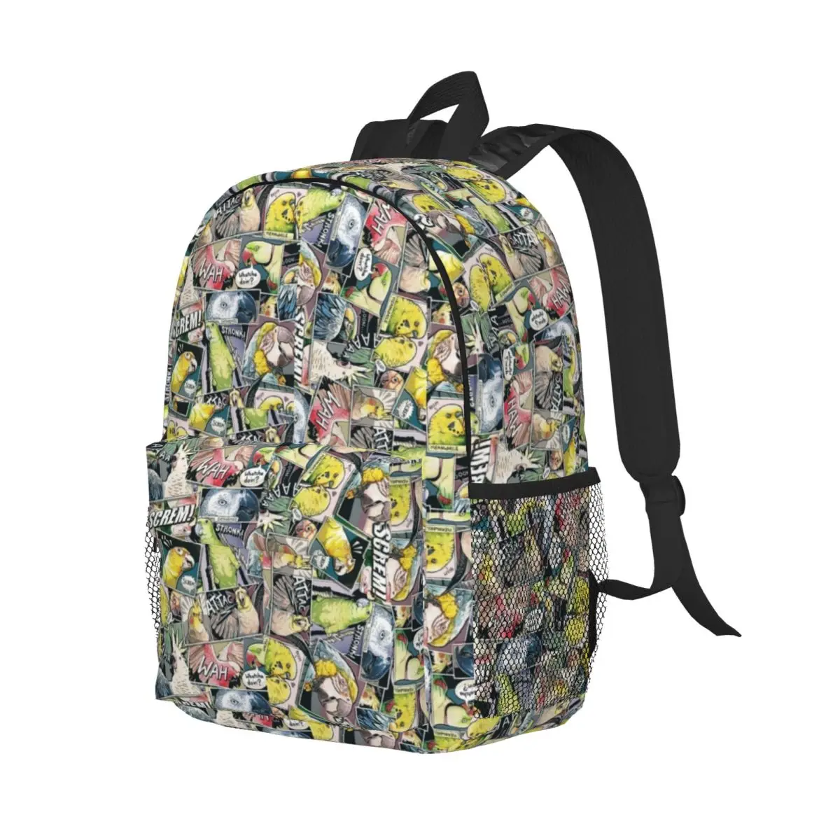 Parrots Comic Style 15-Inch Waterproof Backpack - Lightweight Travel Bag with Multiple Pockets for Organization