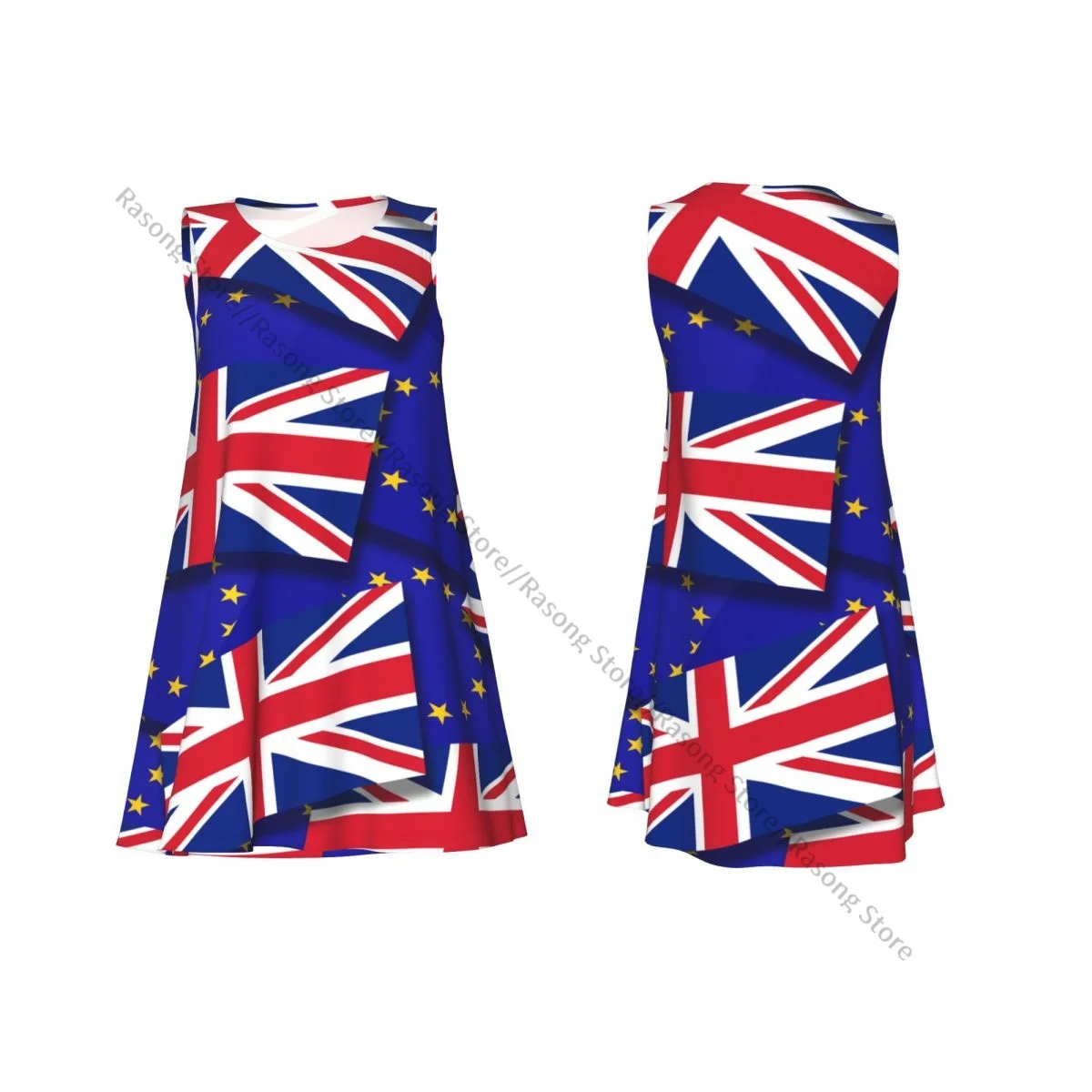 レディースドレスサマーカジュアルTシャツドレスビーチカバーアップ英国国旗タンクドレス