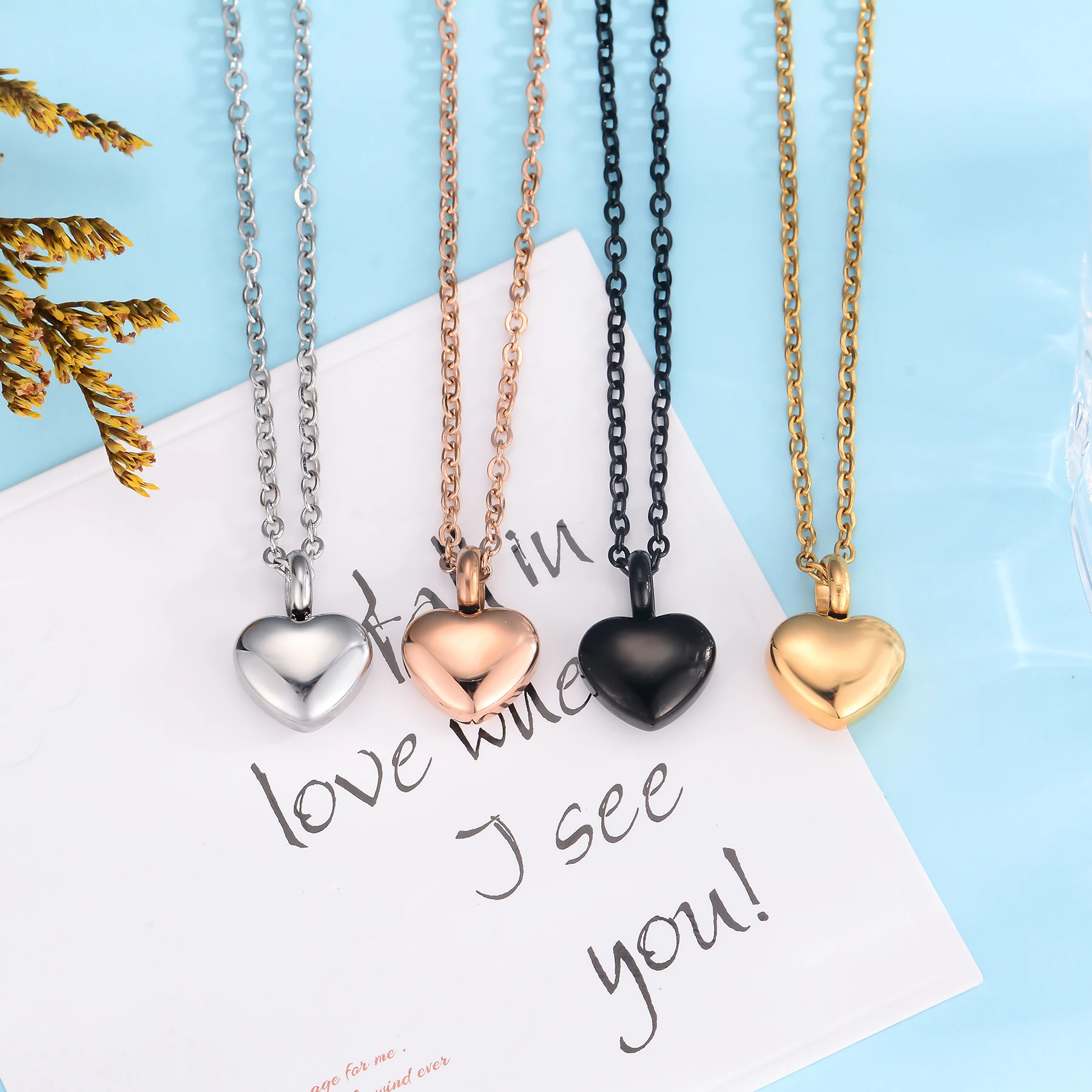 Stainless Steel Small Heart pendant Cremation heart  Charm Necklace makings  Memorial jewelry For Women