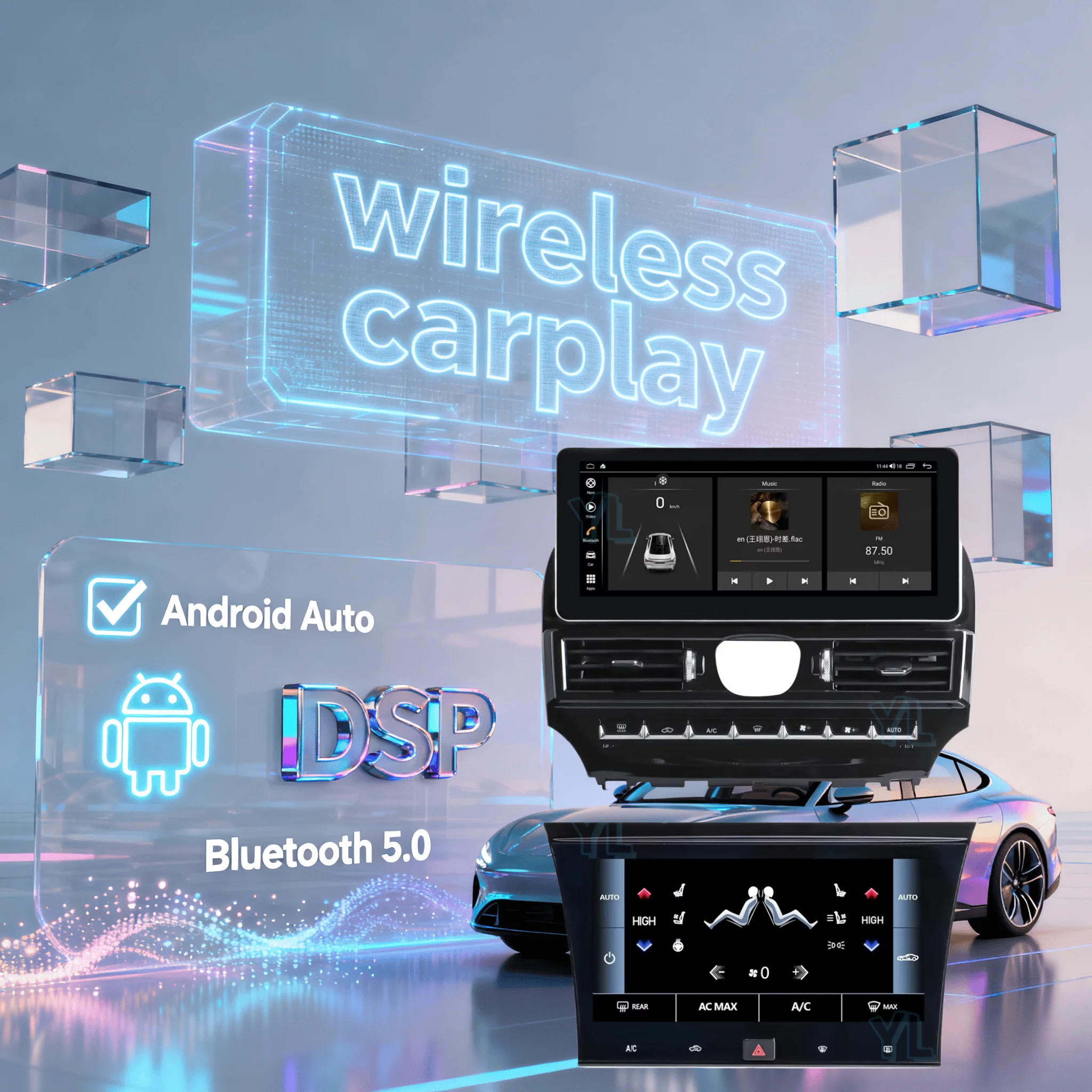 12.3 Inch Android 14 Car Radio with 9.66 Inch Climate Control Panel For Chrysler 300C 2011-2023 GPS Navigation Bluetooth 5.0 DS