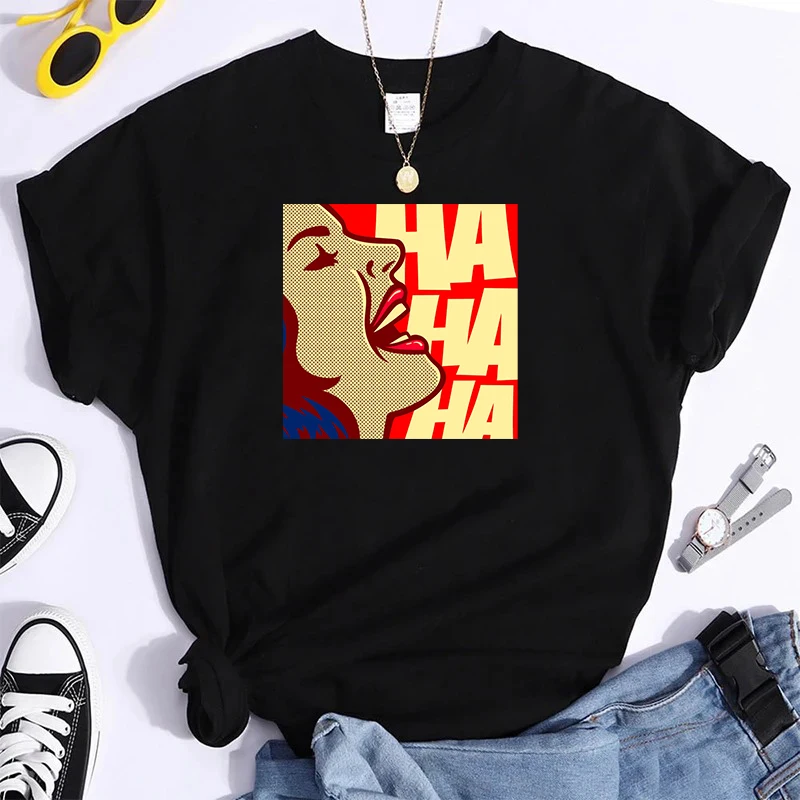 

Girl&Letter HaHaHa Printing 100% Cotton T-Shirt Women Joke Humor Summer T-shirt Oversized Casual Clothes Male Streetwear