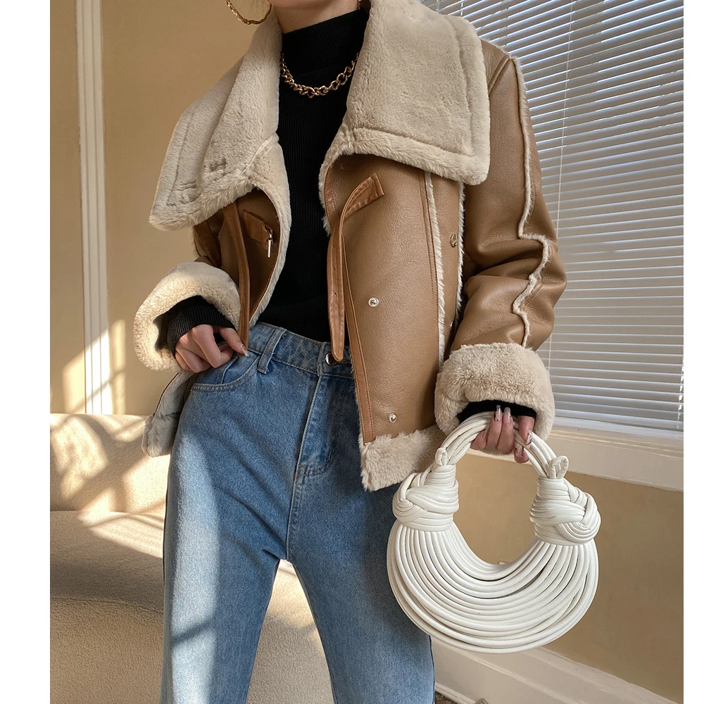 2024 New Women Winter Warm Furry Thick Jacket Coats Big Wide Laple Coat Feminino Long Sleeve Tops Women Parka Femme Coat