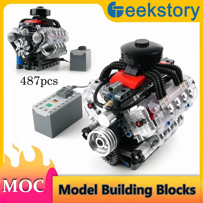 

497pcs Simulation V8 Engine Model Technology Building Blocks Set 10171 With L Motor Drive DIY Boys Assembled Toys MOC Bricks