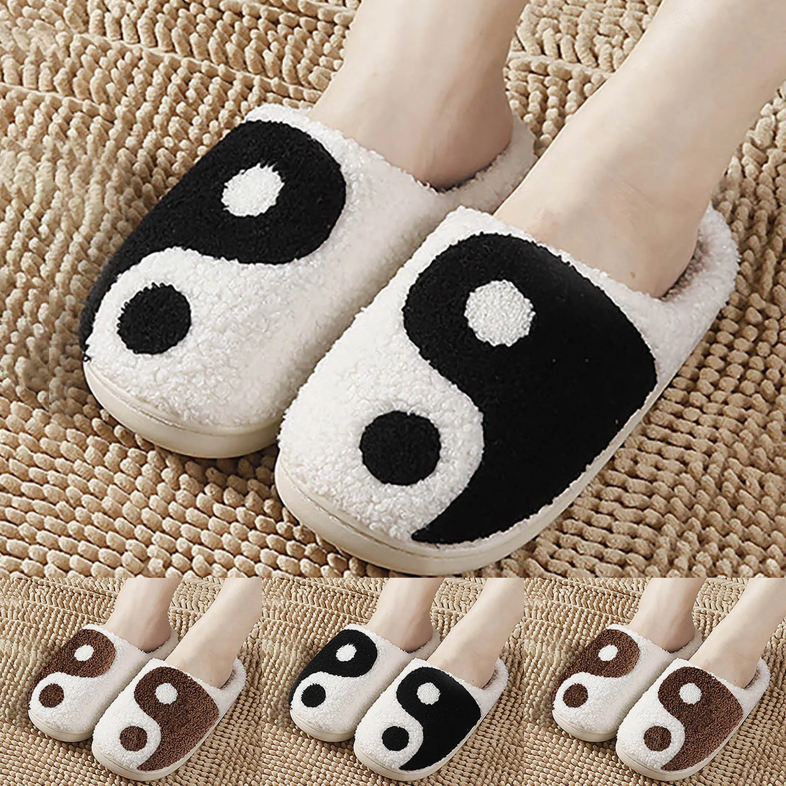 

2024 New Yin Yang Slippers for Women Cozy Home Slippers Fleece Indoor Plush Slippers Memory Foam Non-slip Livingroom Plush Shoes