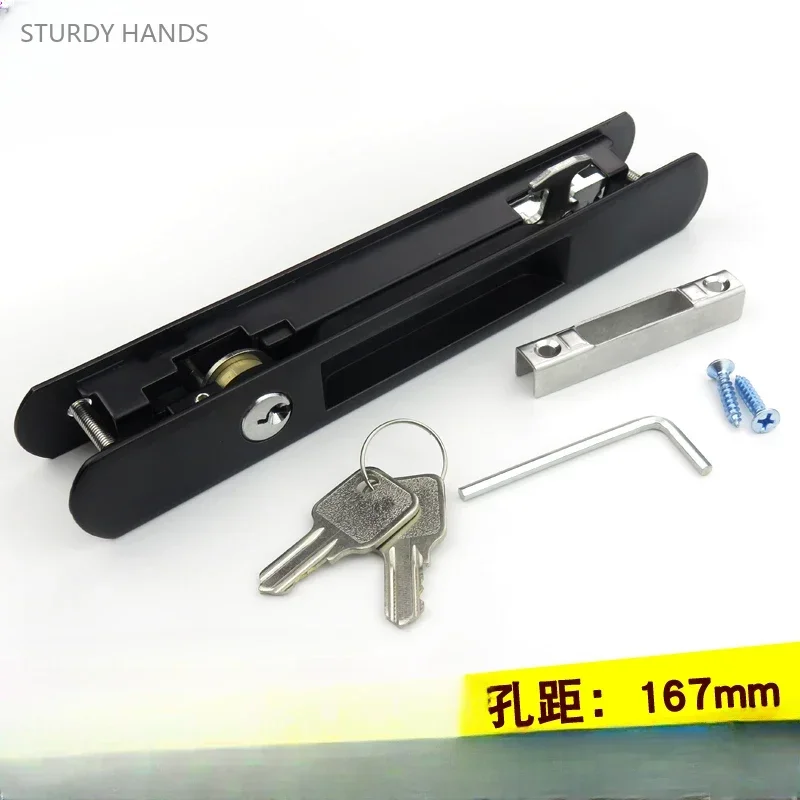 1set of zinc alloy 90 type sliding door lock buckle strip double-sided lock broken bridge aluminum alloy door hook lock with key