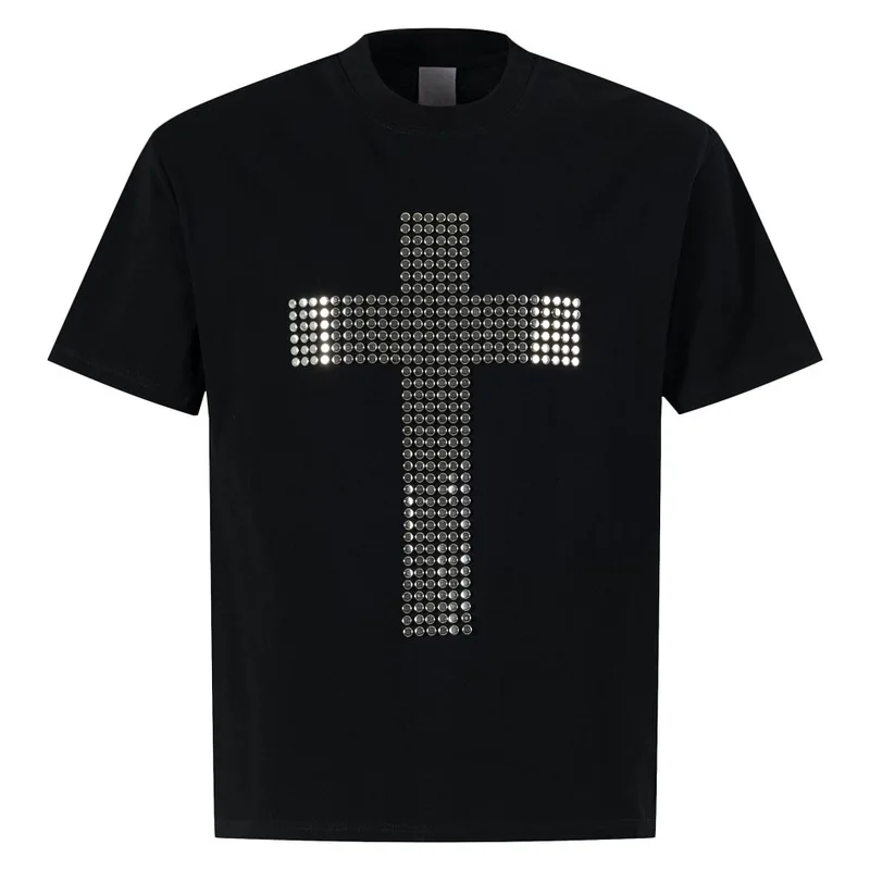 

Men's Fashion High Street Punk Style T Shirts With Rivets Streetwear Slim Fit Tees Summer Short Sleeve Tops Personalty Design
