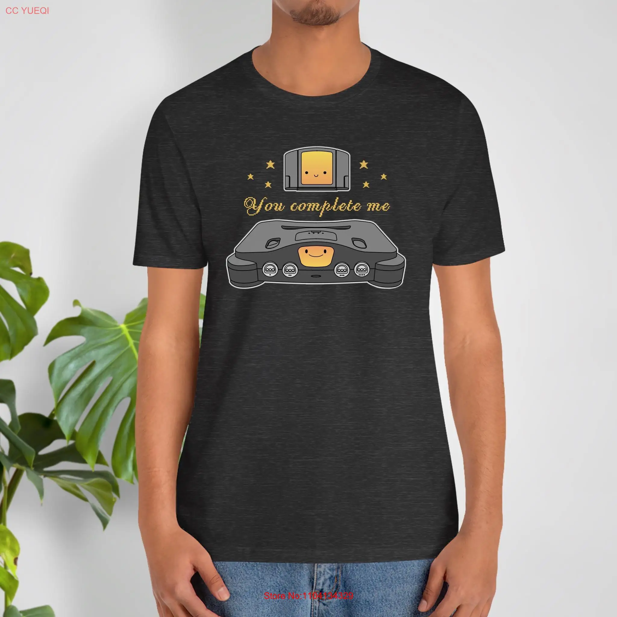 You Complete Me Funny Gamer T Shirt with 64 Bit Console and Cartridge for 90s Retro Video Game Fans long or short sleeves