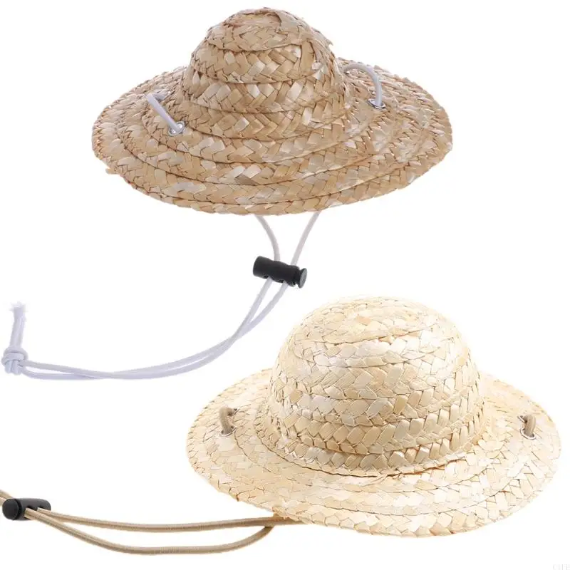 

C1FE Fashion Pet Hat for Cat Dog Costume Accessories 2 Sizes S/L Adjustable Straw Hat