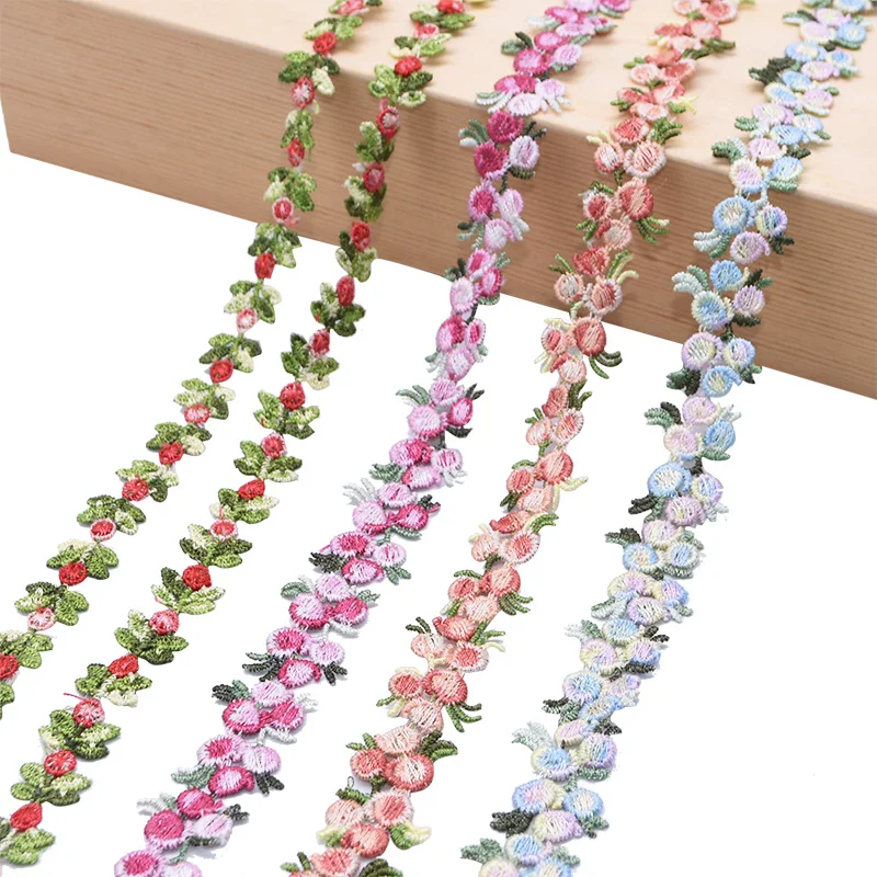 2yard Embroidered Polyester Ribbon Roll Mini Rose Flower Trim Ribbon For DIY Craft Wedding Home Decor Sewing Apparel Accessories