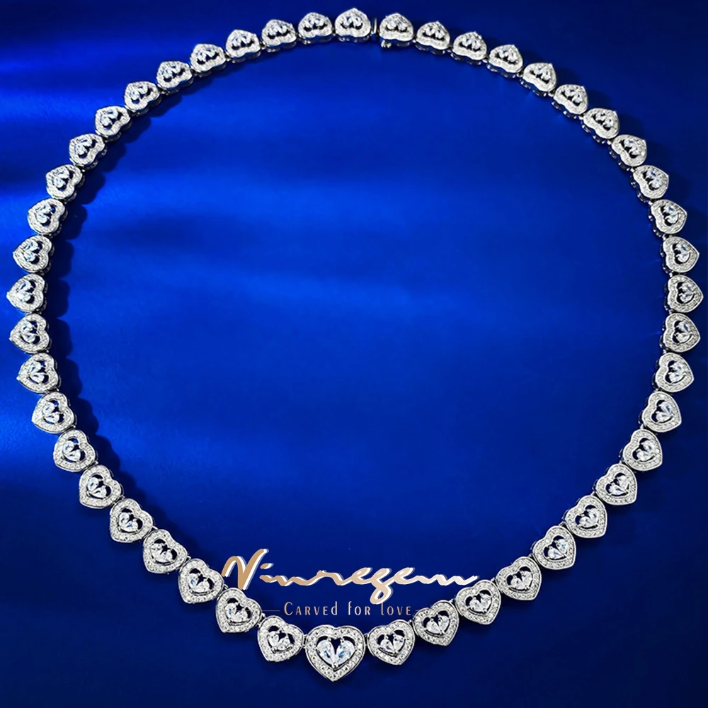 

Vinregem Luxury Lab Created Sapphire Gemstones Love Heart Necklaces for Women 100% 925 Sterling Silver Anniversary Gifts Jewelry