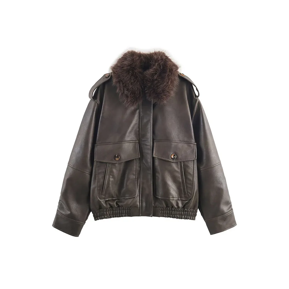 

Autumn new women's fashion casual suede fur collar detachable collar jacket jacket