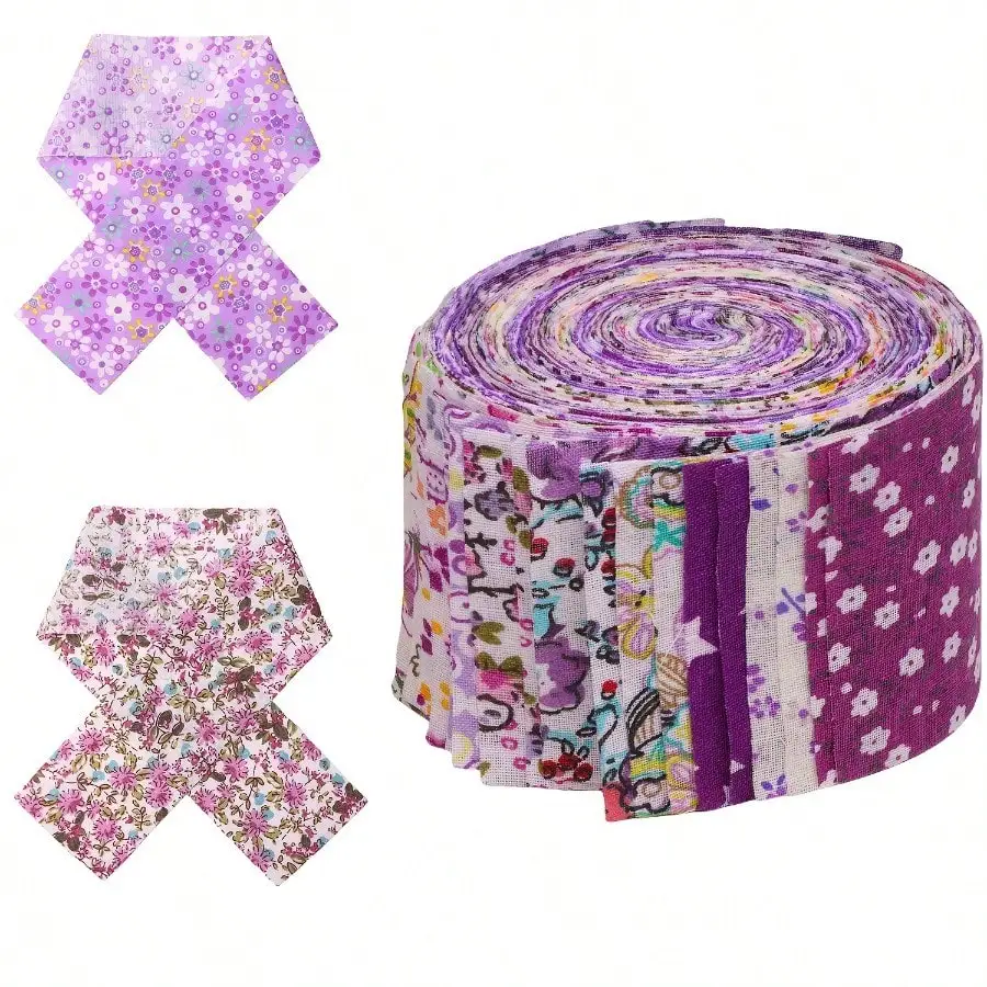 40 Pieces of Purple Fabric, Pre-Cut 2.5 X 19.7 Inch Fabric Strips, Used for Sewing, DIY Quilting Craft Materials