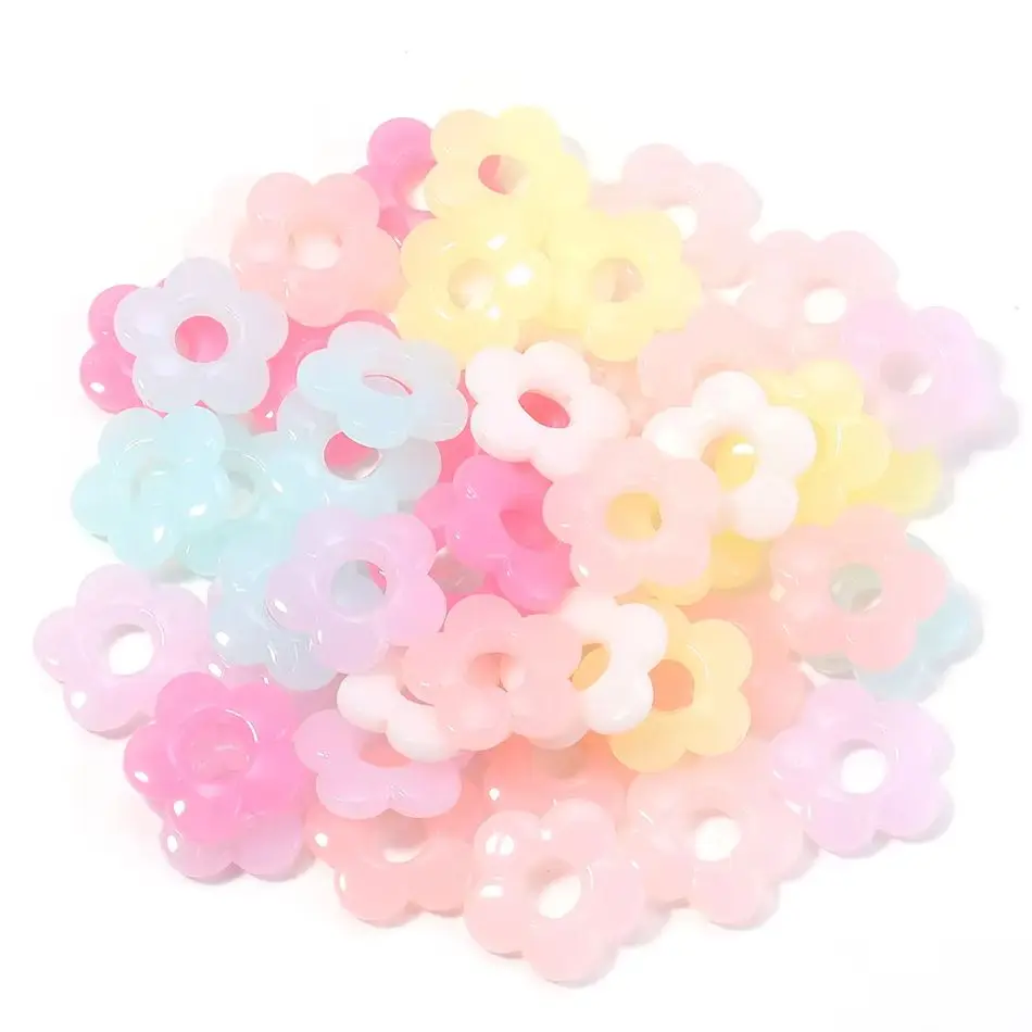 50 teile/los 19mm Gelee farbe Pflaumenblüte Kunststoff Perlen für Schmuck Machen Großes Loch Lose Spacer Blume Perlen DIY armbänder