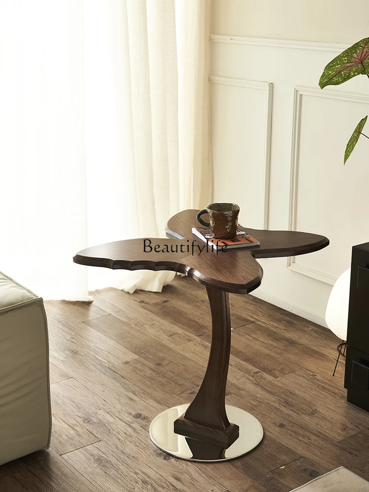 

*French retro solid wood black walnut small coffee table solid wood corner table medium and ancient household