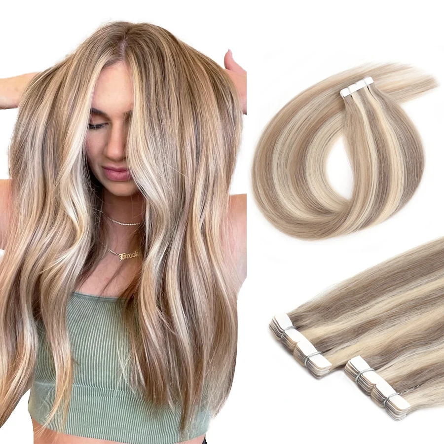 Paruks 2 Stuks Tape Hair Extensions Non-Remy Human Fusion Hair Machine-Gemaakt Dubbelzijdig Plakband In Hair Extensions