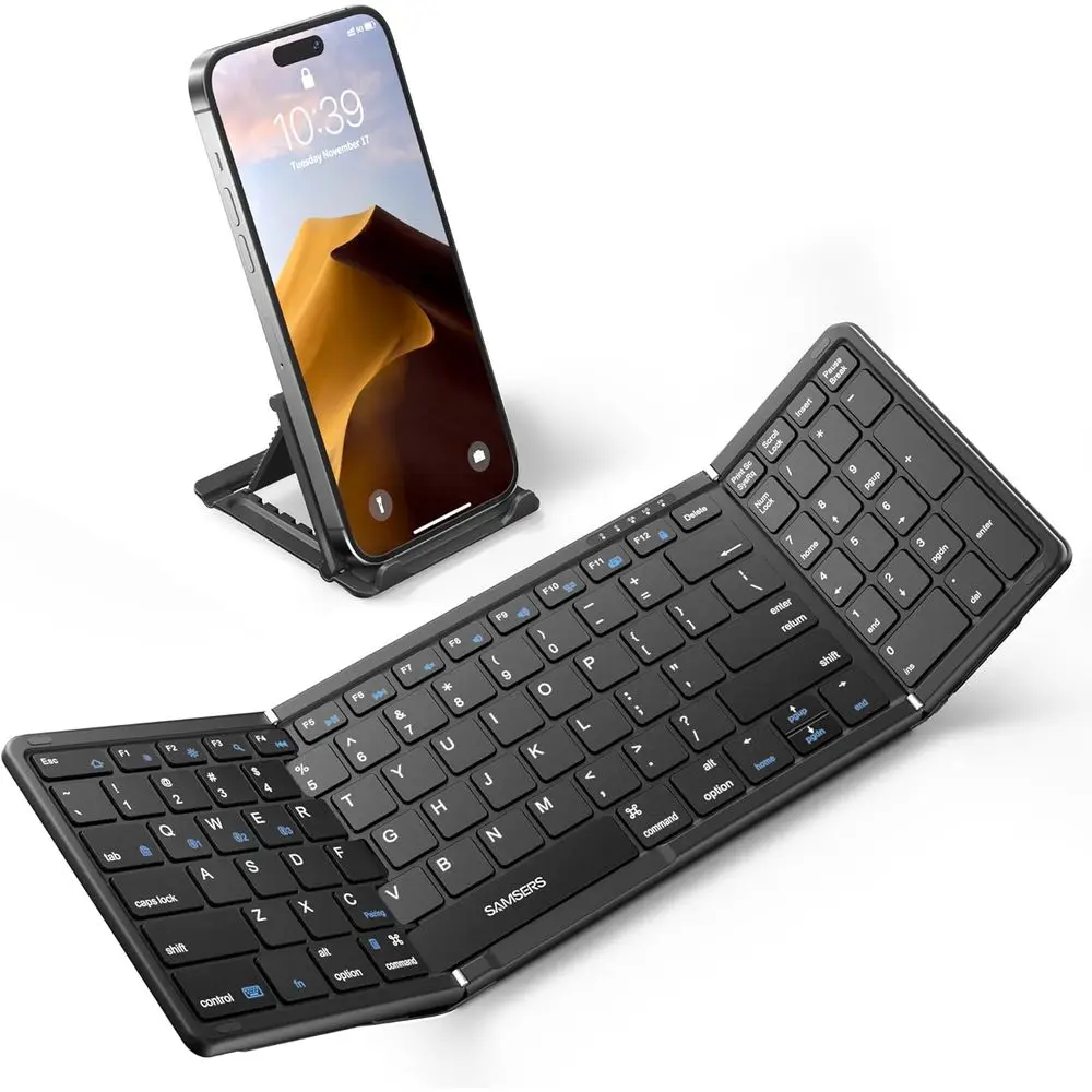 Full-Size Wireless Bluetooth Keyboard with Numeric Pad, Compatible with iOS, Android, Windows, Supports 3 Devices (BT5.1) - Blac