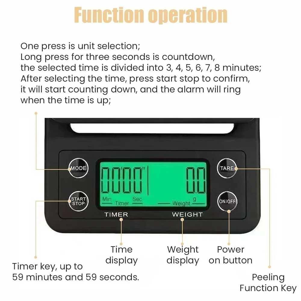 5kg LCD Electronic Drip Coffee Scale High Precision Measurement Digital Display Timer Portable Kitchen Scale Coffee Weight Tool