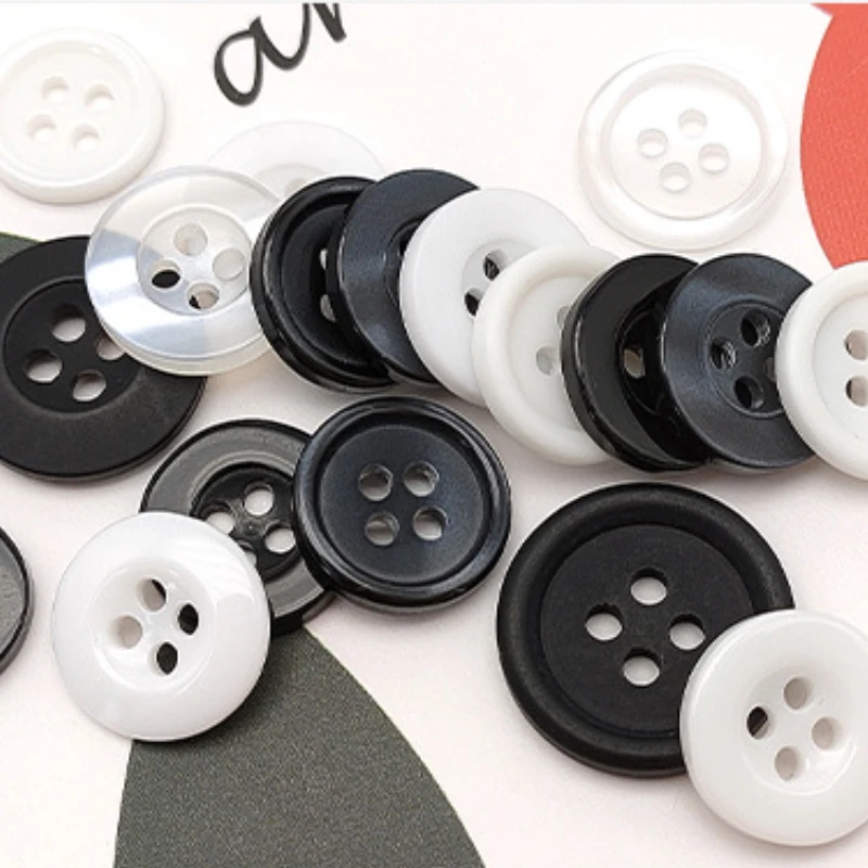 9-12.5mm Resin Shirt Button Pearllight Bowl Black White Four Eye Button for DIY Wedding Clothes Craft Decor Sewing Accessories