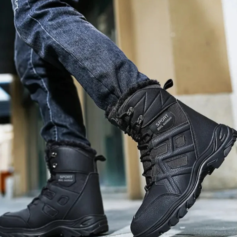 

Мужские высокие зимние сапоги до колена на флисовой подкладке, уличные походные армейские ботинки, теплая обувь для холодной погоды, повседневная одежда