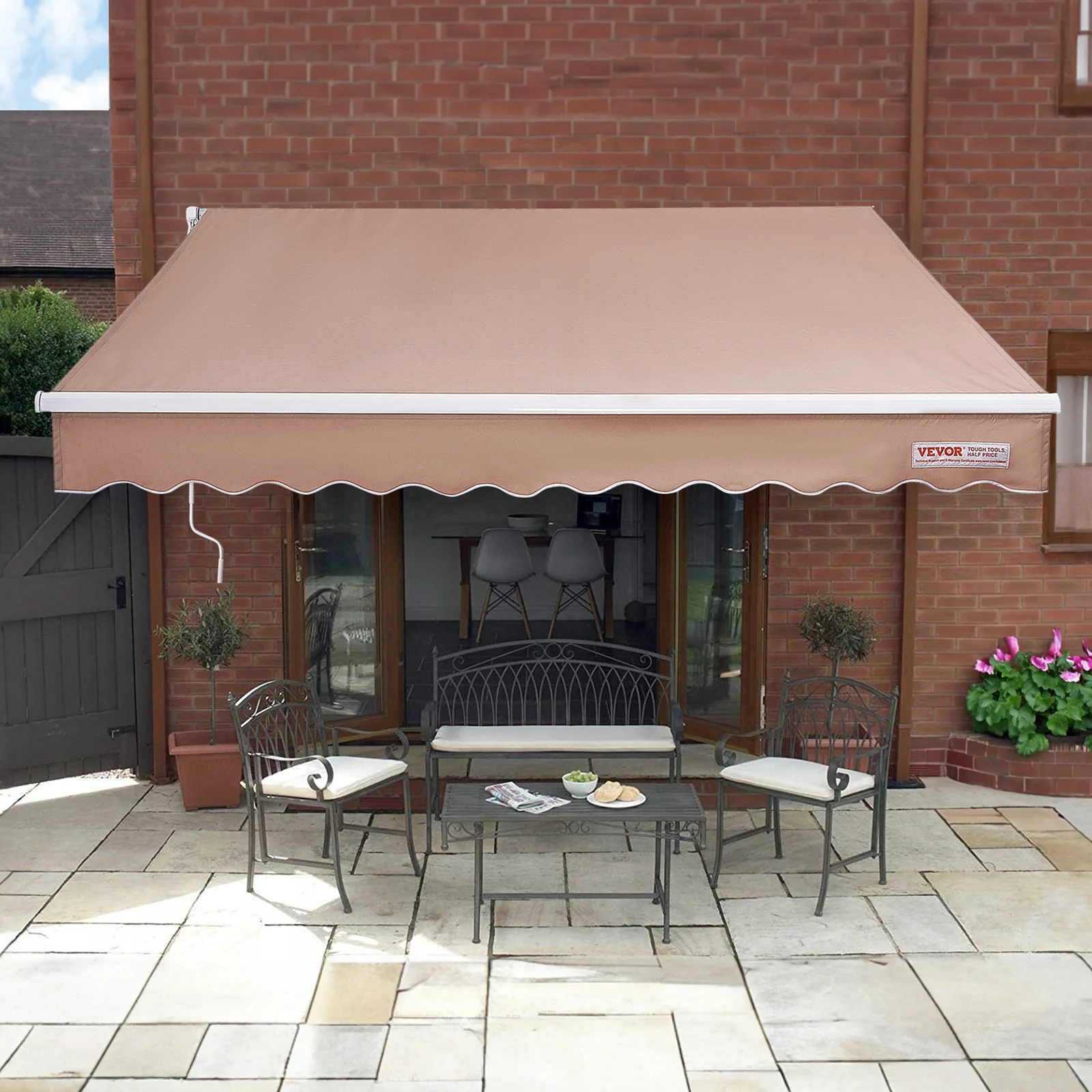 VEVOR Toldo para Terraza Retráctil 2,4x2,1 m Toldo Retráctil Patio Exterior 40°-90° Ajustable Viento/UV/Resistente al Agua Toldo Sombrilla Poliéster con Manivela para Patio, Terraza, Jardín, Balcón