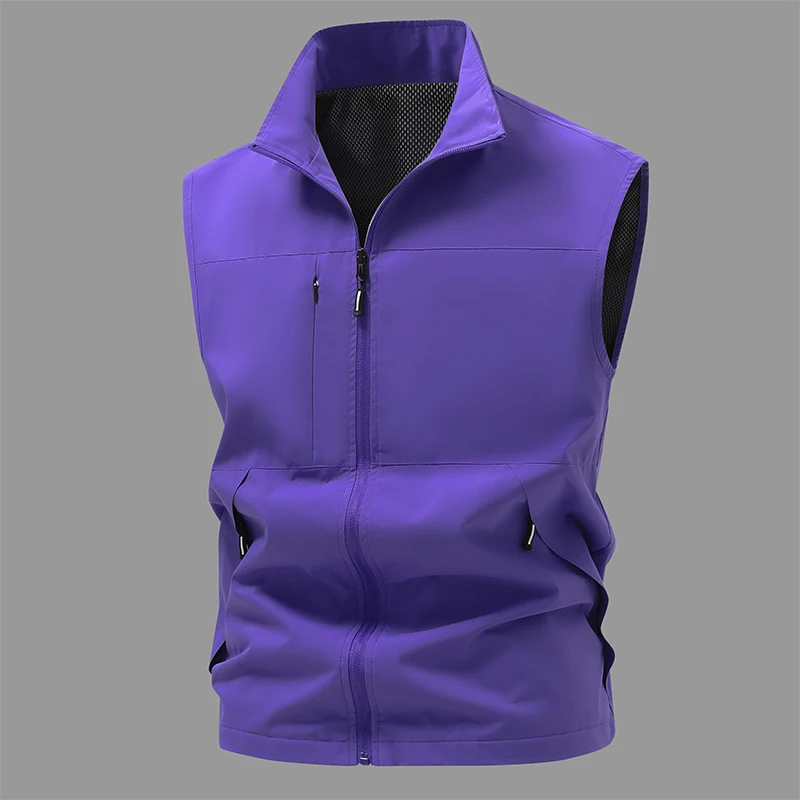 Men Stand Collar Zip Up Sleeveless Vest Mesh Lining Multi Pockets Outdoor Lightweight Casual Waistcoat
