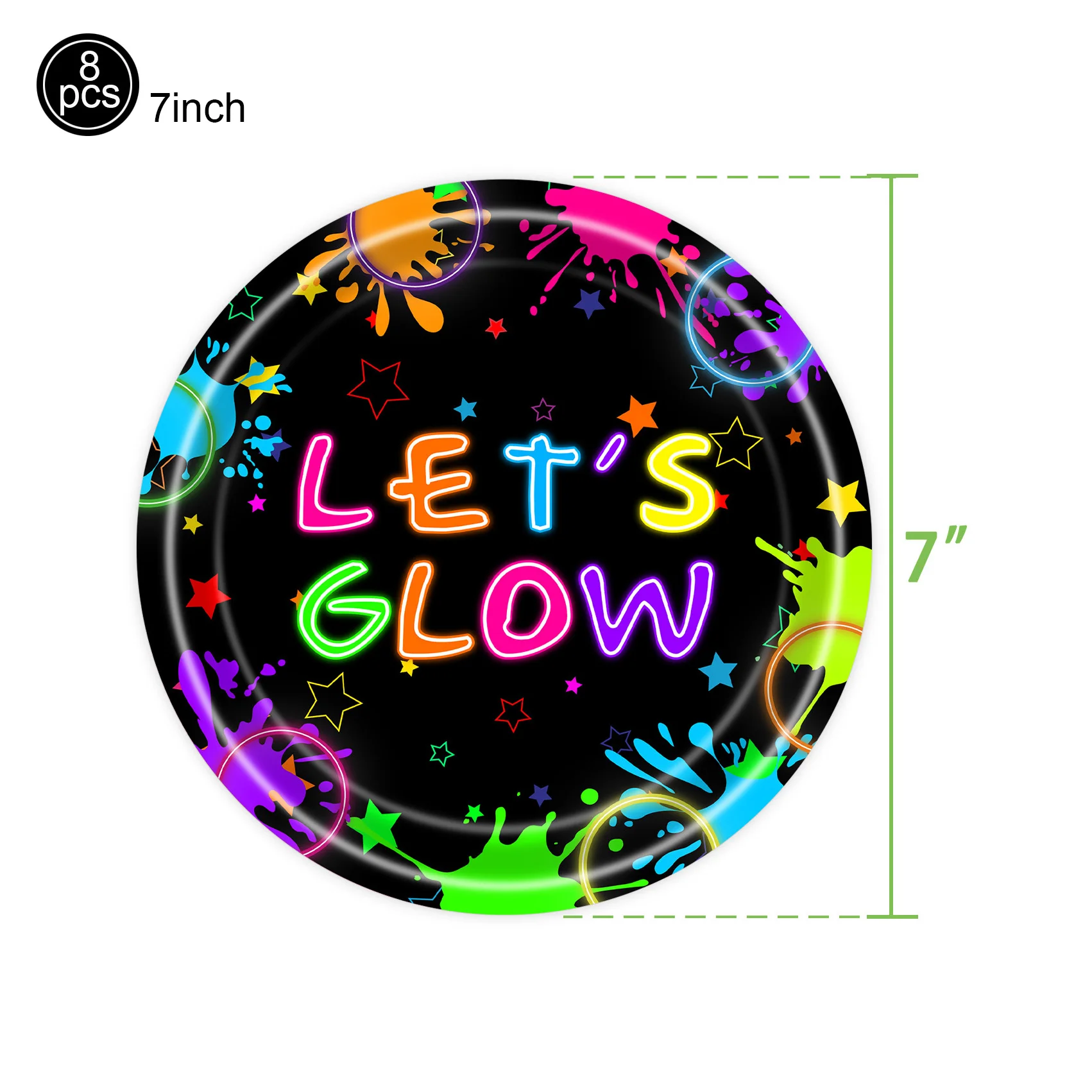 Neon Theme Disposable Tableware Paper Plates Cups Napkins Banner Tablecloth Let\'s Glow Happy Birthday Party Decor Supplies