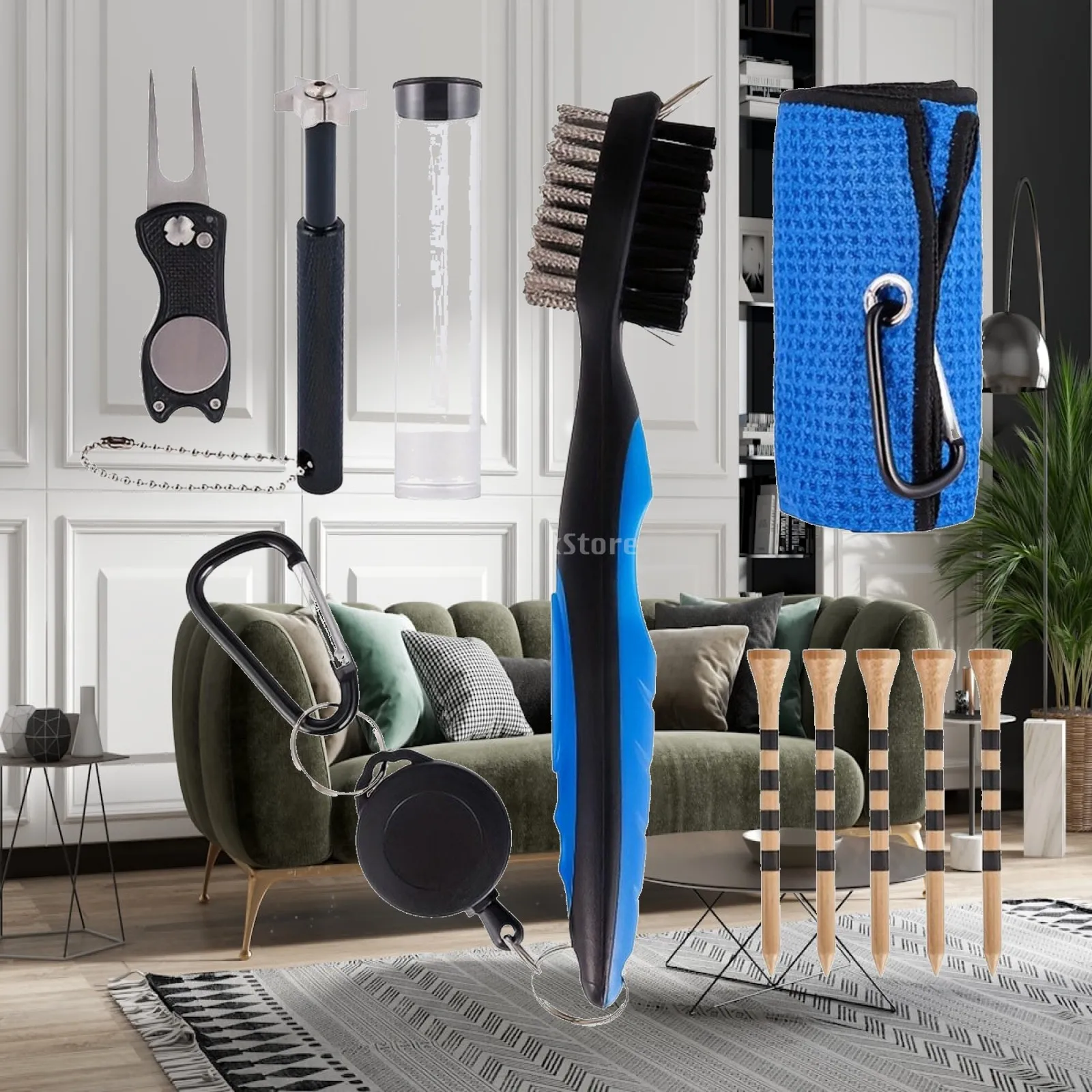 Multifunction Golf Club Cleaner Kit Retractable Brush Towel Divot Repair Tool and Groove Sharpener Golf Gear for Training