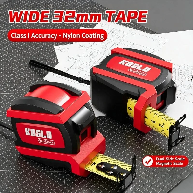 Heavy Duty 5m/8m Measuring Tape 32mm Wide Blade Class Precision Double Sided Scale Strong Magnetic Hook Shockproof Hand Tool