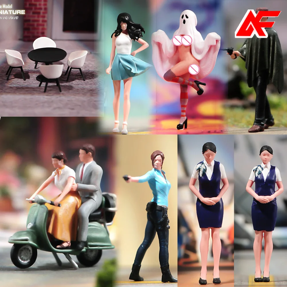 

Painted Figure 1/43 Leisure Vacation For Men And Women Flight Attendants White Horse Model Creative Photography Scene Cars Toys