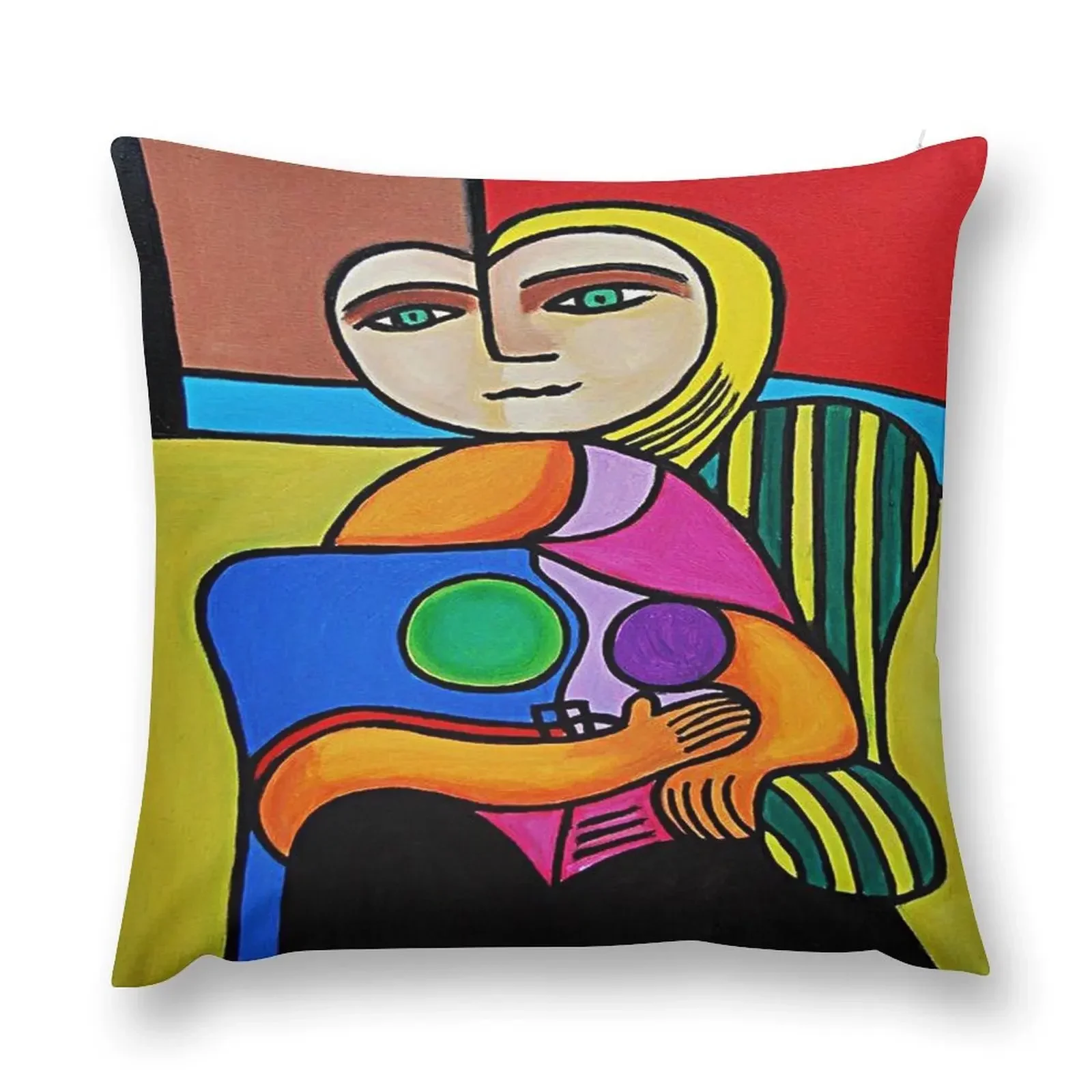 

Woman Reading on Striped Chair Throw Pillow Cushion Child Sofa Covers pillow cover luxury pillow