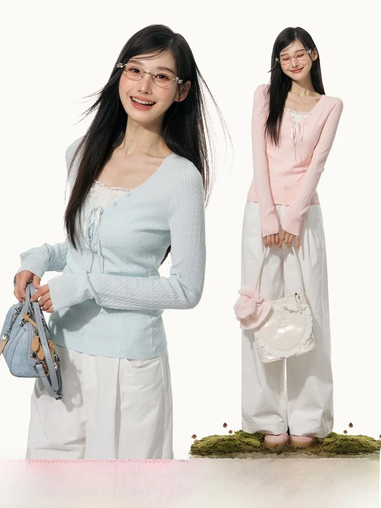 

ELEVEN SPv Women's Slim Fit Long Sve Knitted Sweater V-Ne Tassel Korean Sle Casual Wear Spring Season Faion Top