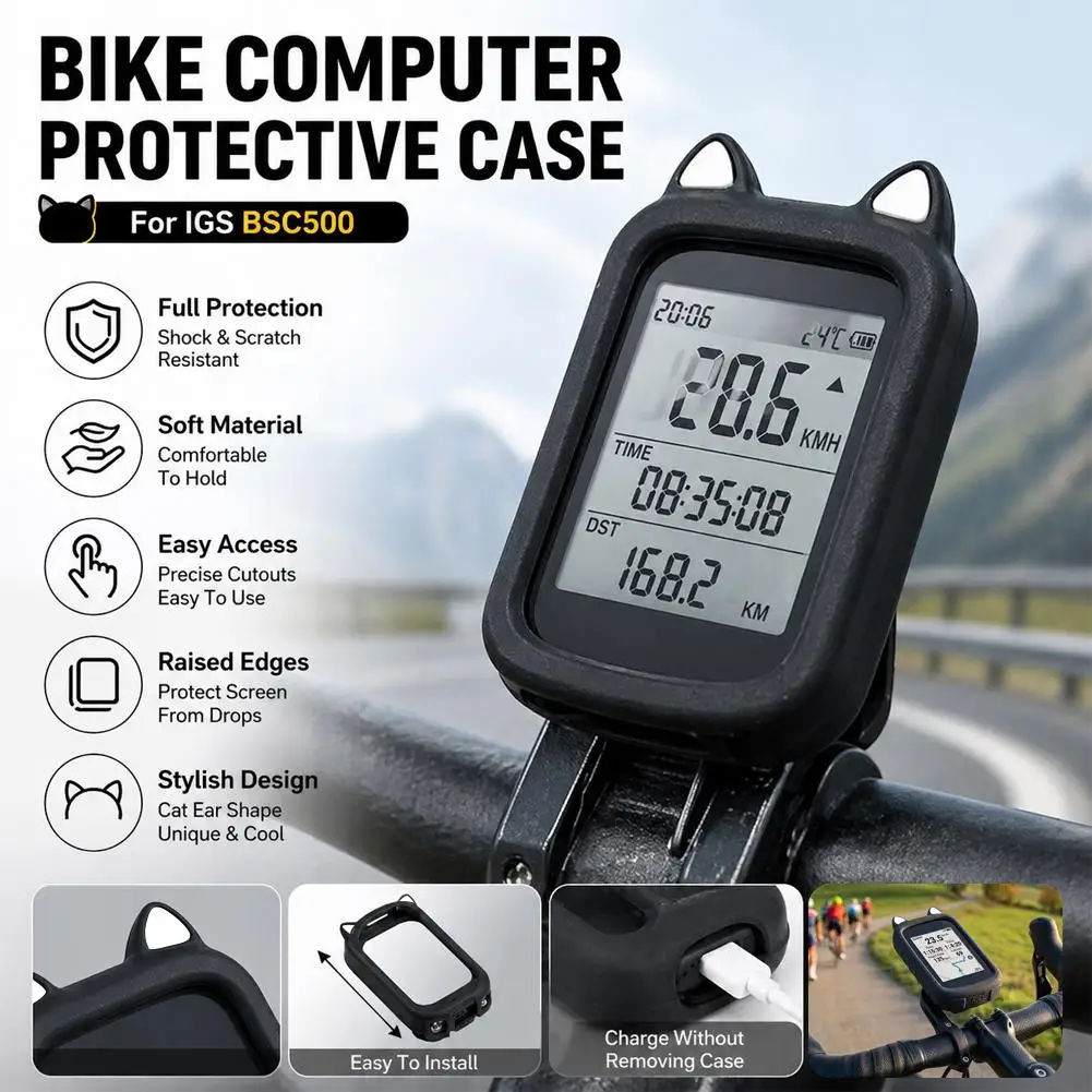 Silicone Protective Cover For IGS BSC500  Bicycle Computer Shockproof Anti-Fall Cover With HD Clear Screen Protector Film