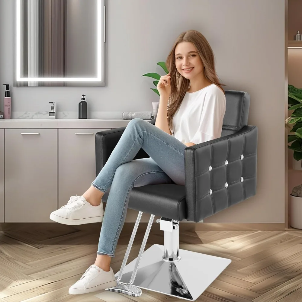 

Salon Chair, Black Barber Chair for Barbershop, 360° Swivel Stylist Chair, Beauty Spa Styling Hairdressing Tattoo Equipment