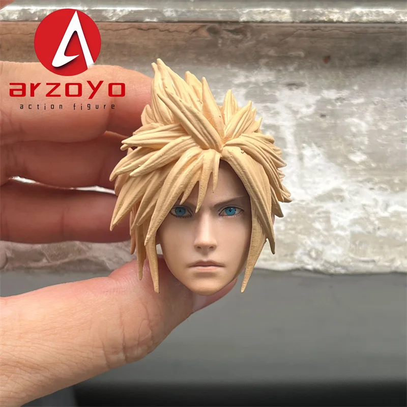 1/6 Scale Cloud Anime Head Sculpt Golden Hair Head Carving Model Fit 12'' Male Soldier Action Figure Body Dolls