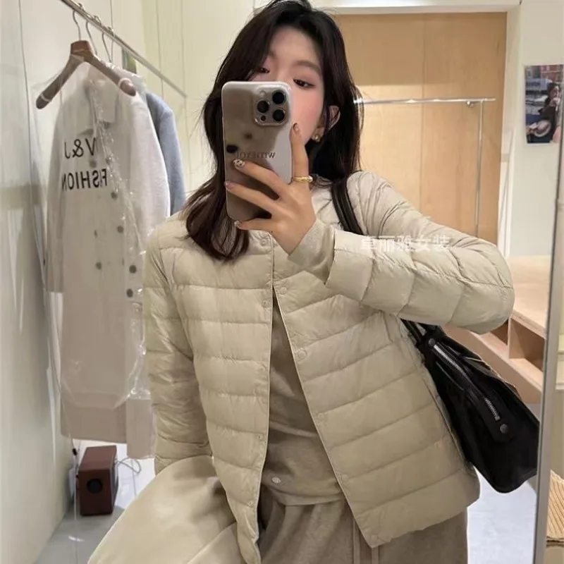 

Korean Style White Duck Down Thin Rib Down Jacket Liner Women's Short Layered Collarless Fashionable Warm Jacket