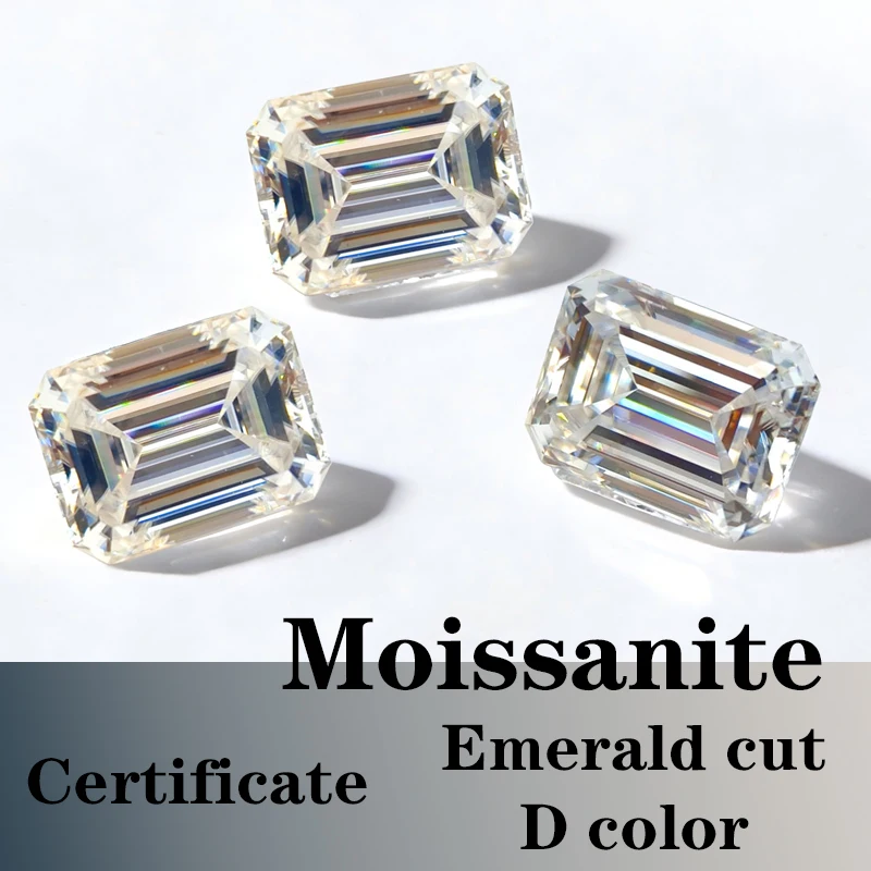 

Moissanite Stone Synthetic Gemstone VVS1 Emerald Cut D Color Certificate