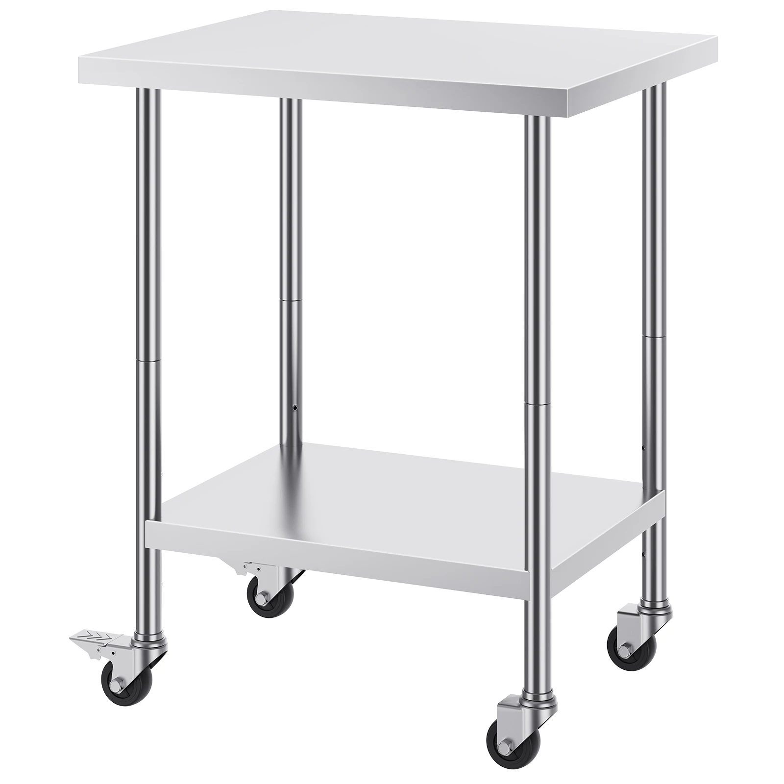 SucceBuy Stainless Steel Work Table with Wheels 3 Adjustable Height Levels Heavy Duty Food Prep Worktable for Commercial Kitchen
