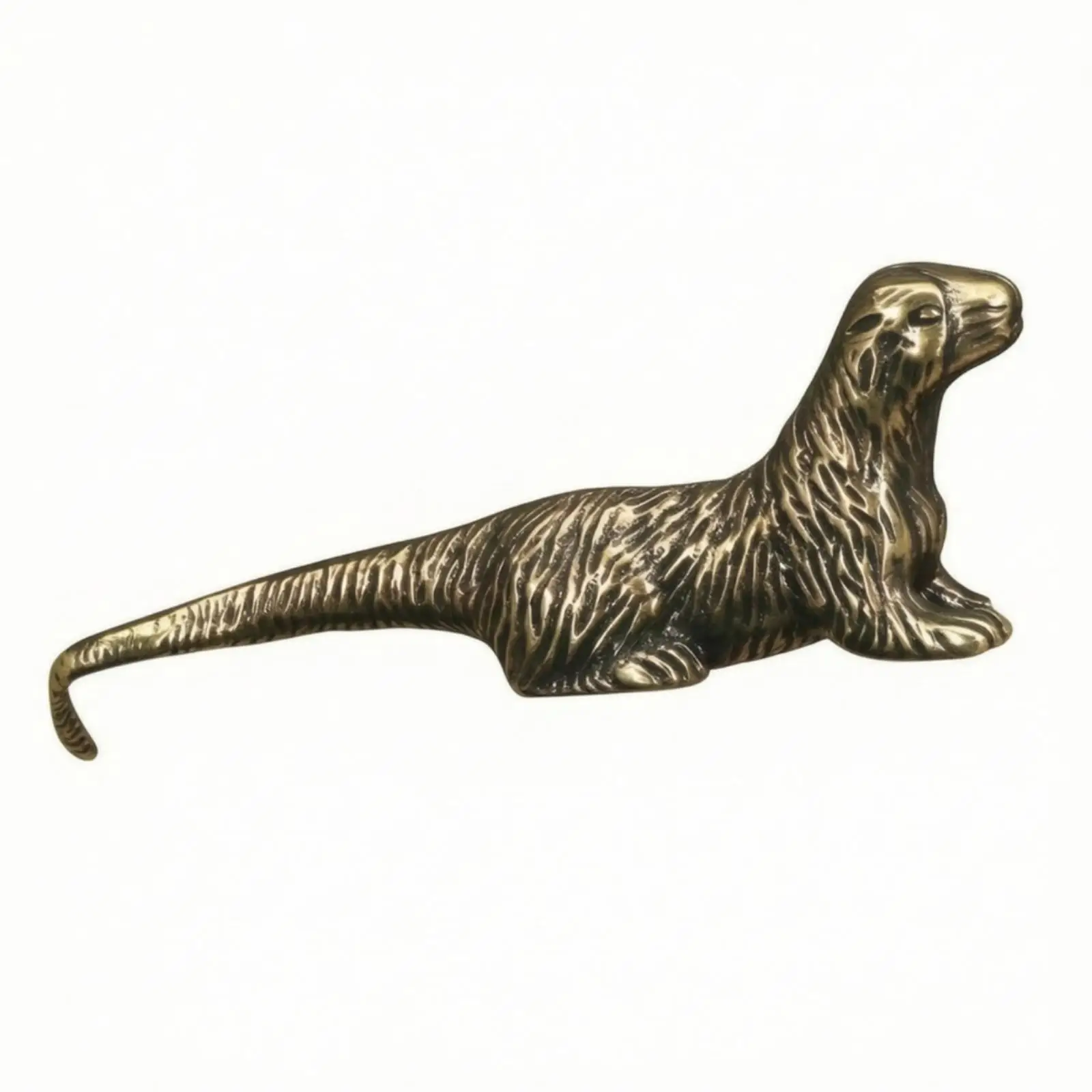 3xHandcrafted Otter Figurine | gilded Gold Finish, Detailed Textured Surface, Brass Otter, for Desk