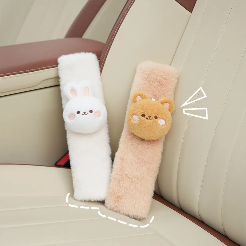 Cute Bear & Rabbit Car Seat Belt Cover for Kids - Soft, Anti-Chafing, Trendy Design, Essential Car Accessory to Decor & Protect!