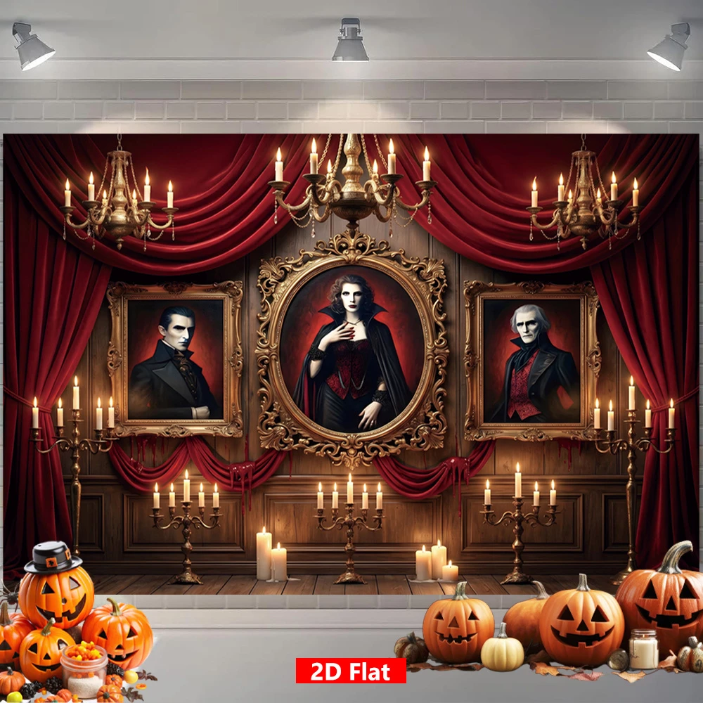 1PC Halloween Vampire Portrait Horror Print Backdrop Banner, Bedroom Living Room Kitchen Photo Background, Wall Art, Polyester