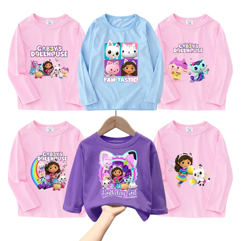 Gabby Dollhouses Children's Long Sleeve Sweatshirt Blouse Anime Cartoon Print for Girl Kids Thin Pullover Clothing Toddler Tops