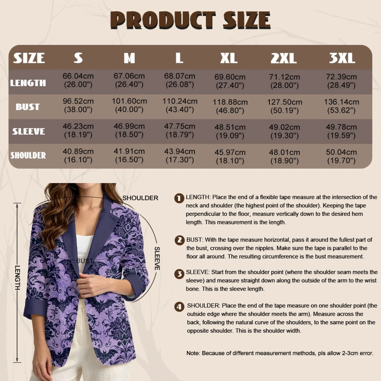 PENSTROLL Halloween Women's Linen Like Blazer with Bat Damask Pattern, Open Front Outerwear for Work and Vacation, Sizes S-3XL view 6
