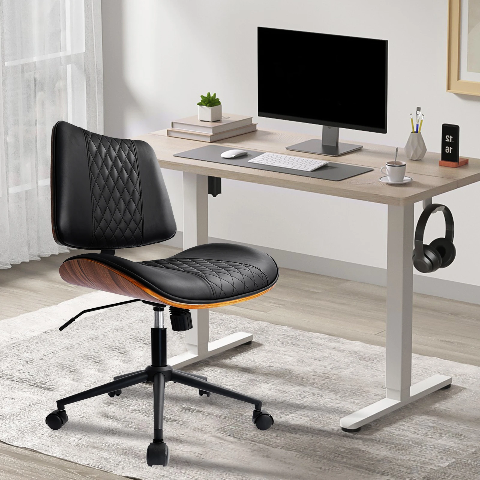 Durrafy Walnuss-Bürostuhl, ergonomischer Netz-Computerstuhl mit Lendenwirbelstütze für Home-Office-Arbeitsplatz, bequemer Drehstuhl